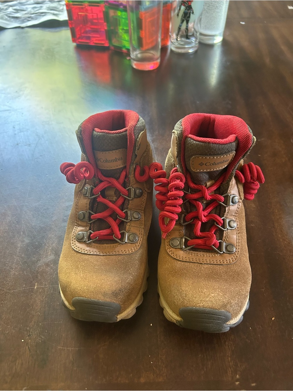 Columbia Kids Tan Suede Hiking Boots with Red Accents